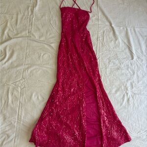 Pink Sequin Embellished Sleeveless Gown